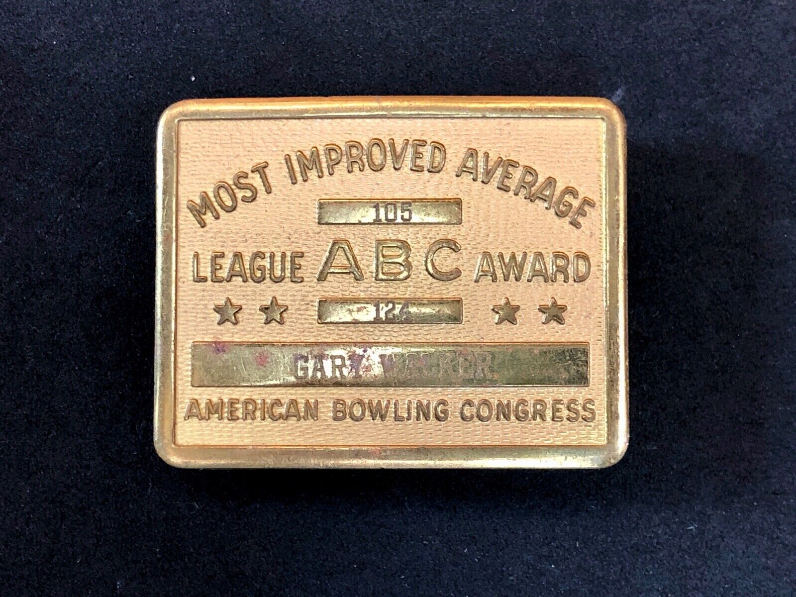 ABC Most Improved Average ABC Award Belt Buckle vintage old Bowl Bowling ball 