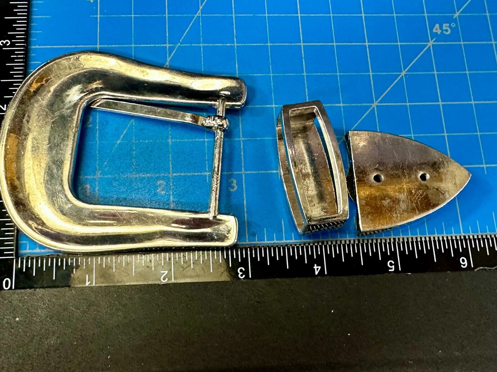 Three Piece Ranger Style Replacement Dress Belt Buckle - Missing Rhinestone