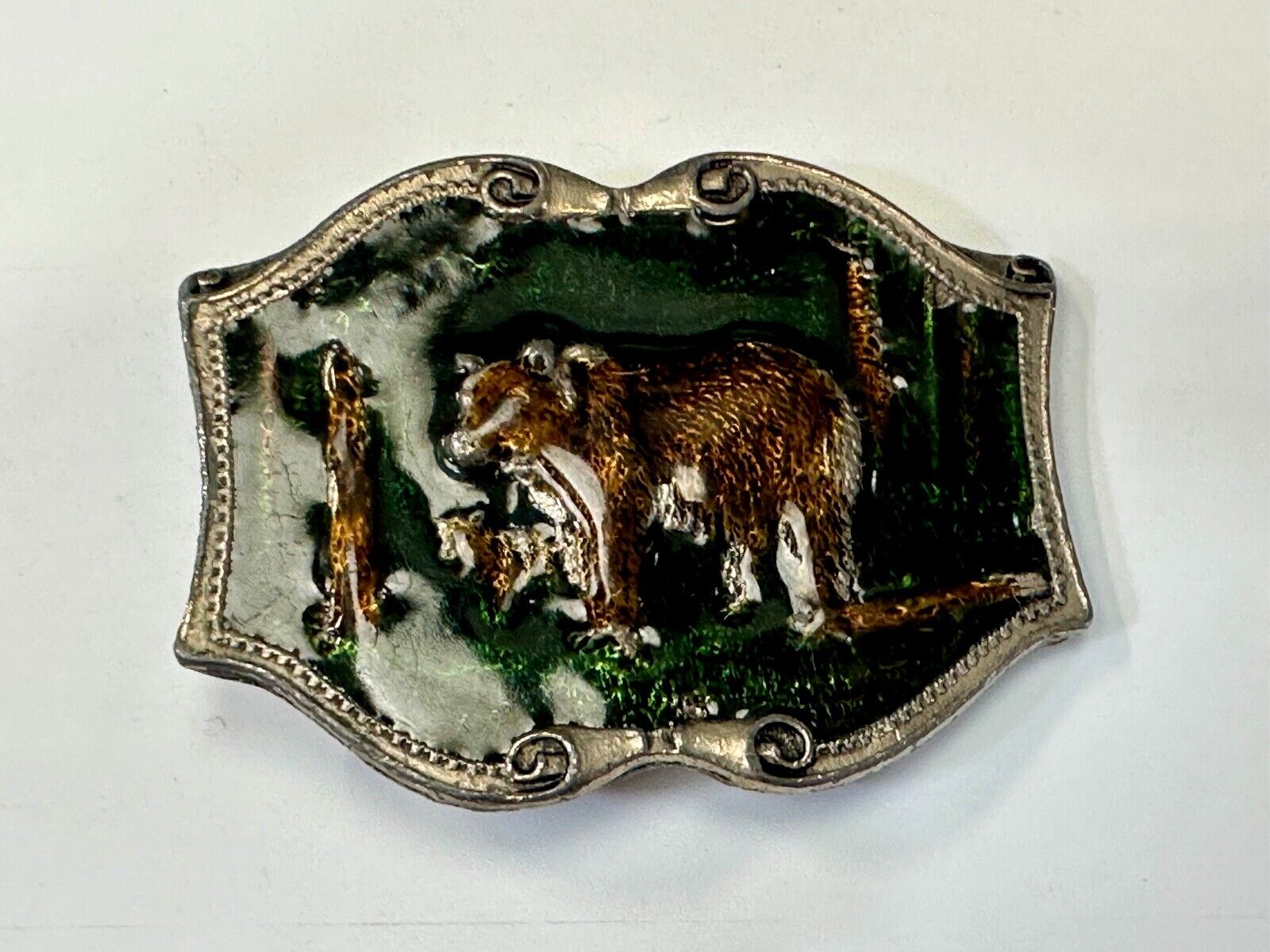 Bear & Cub in Nature Vintage Tiffany Studio New York belt buckle