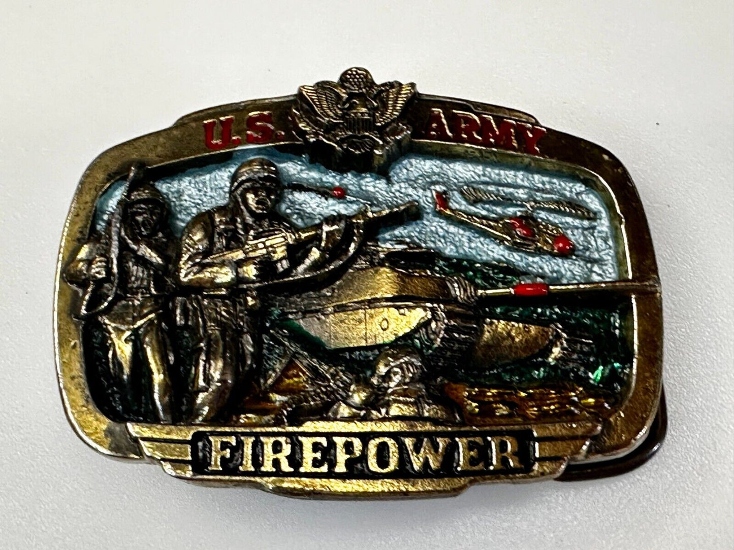 US Army Fire Power The Great American Buckle company Vintage Tank Helicopter