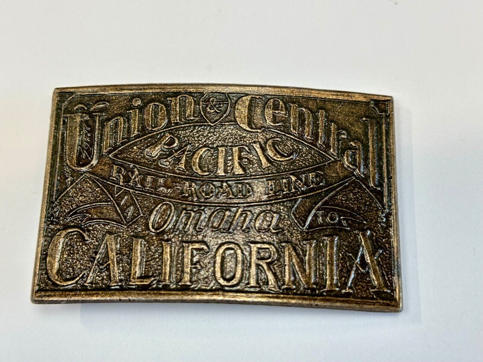Union Central Pacific Omaha to California Rail Road Trail route belt buckle