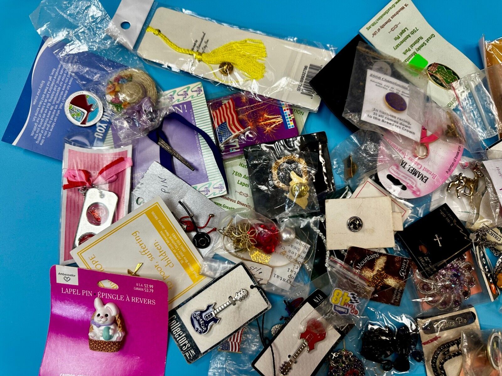 Around 50 Brooches &Pin's In Packaging Resale Bulk Lot, Junk Drawer Grab Bag