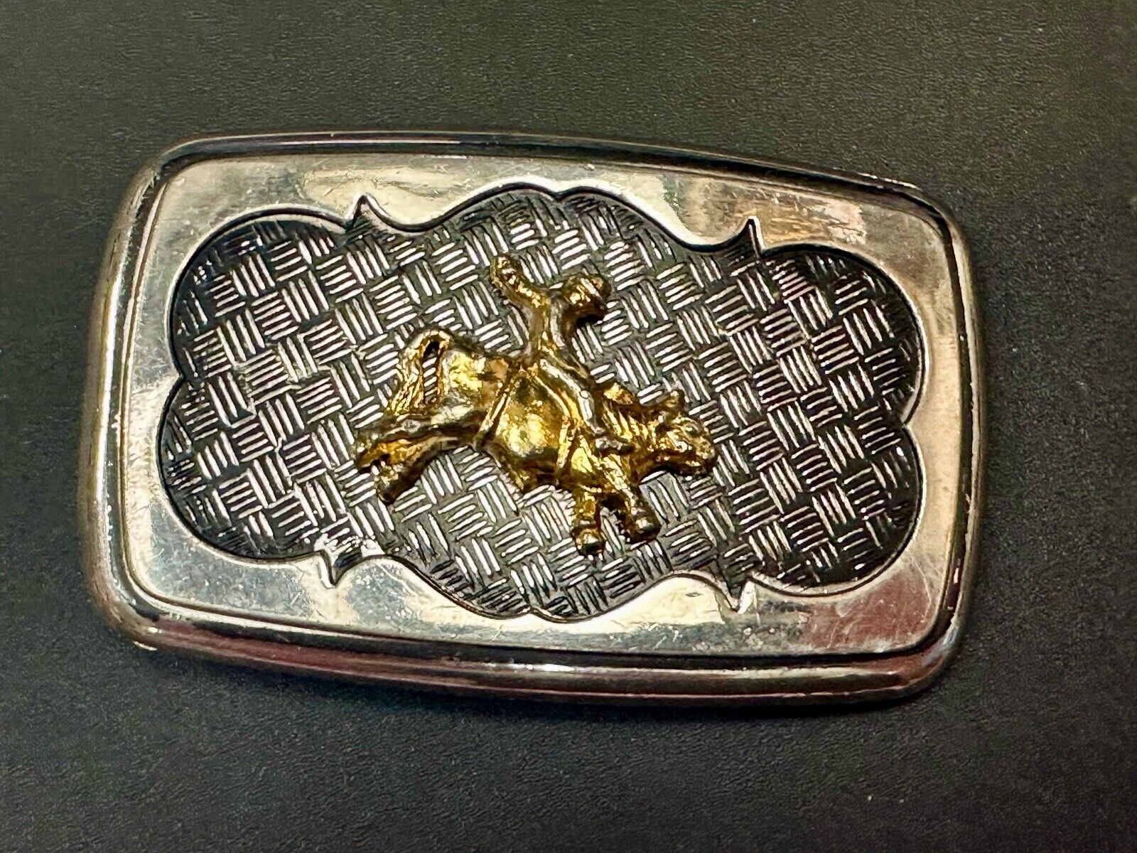 Vintage Cowboy Saddle Bronc western belt buckle with mesh background!