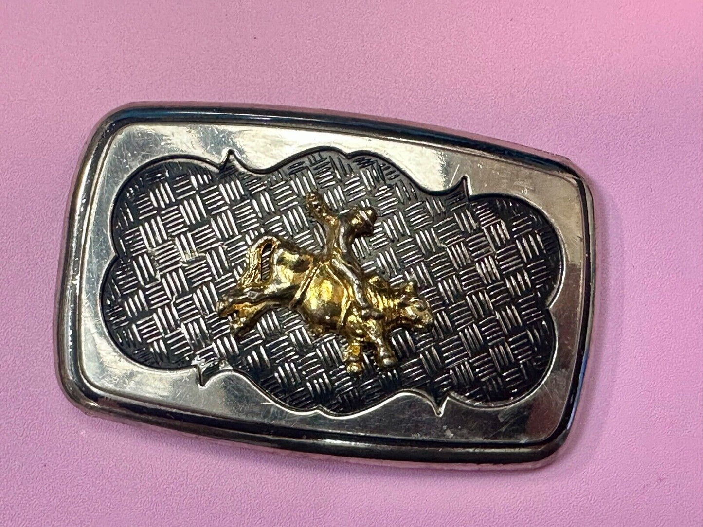 Vintage Cowboy Saddle Bronc western belt buckle with mesh background!