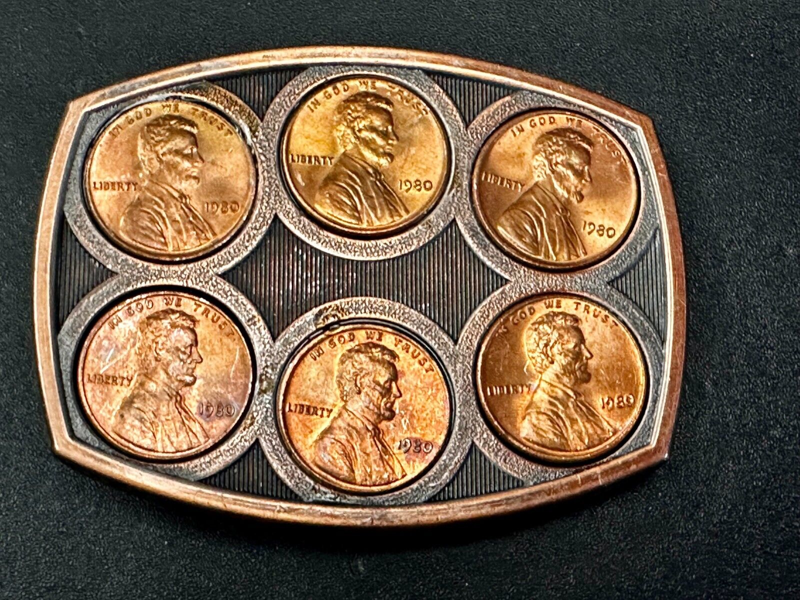 1980's Coins Pennies Vintage Artisan Collectors Belt Buckle