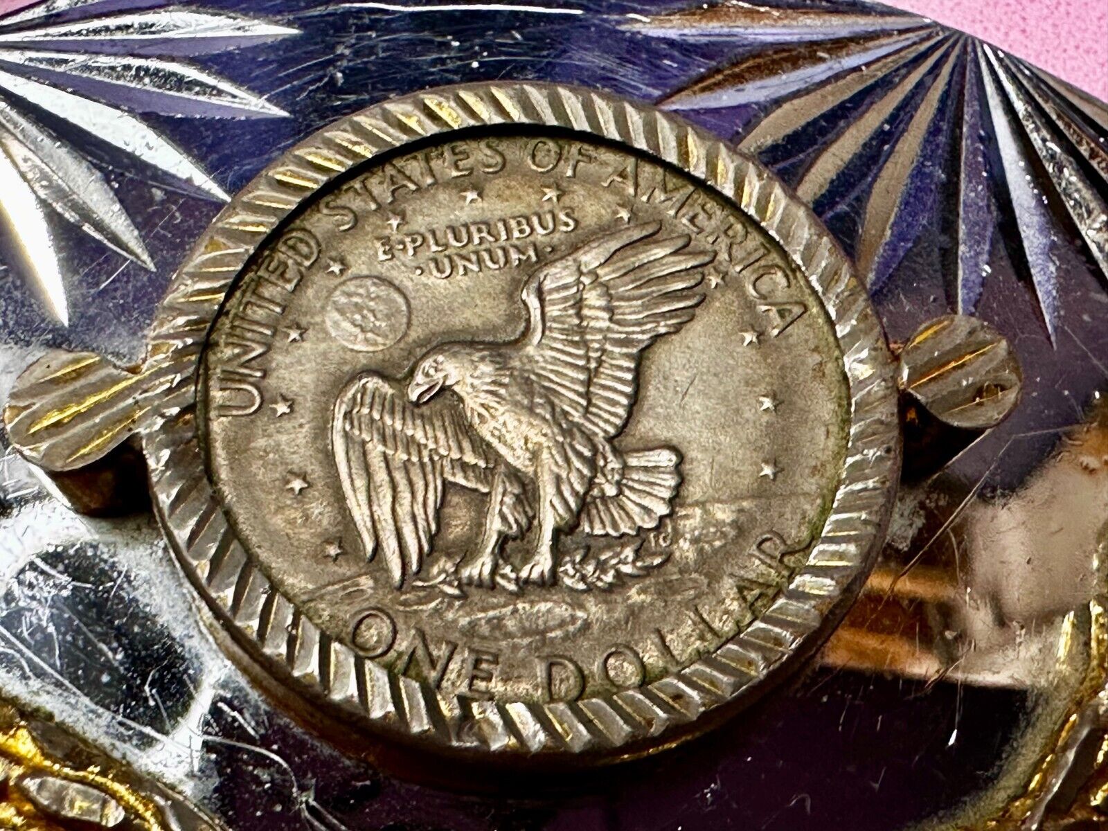 United States of America One Dollar Coin Patriotic Eagle JG Alpaca Belt Buckle