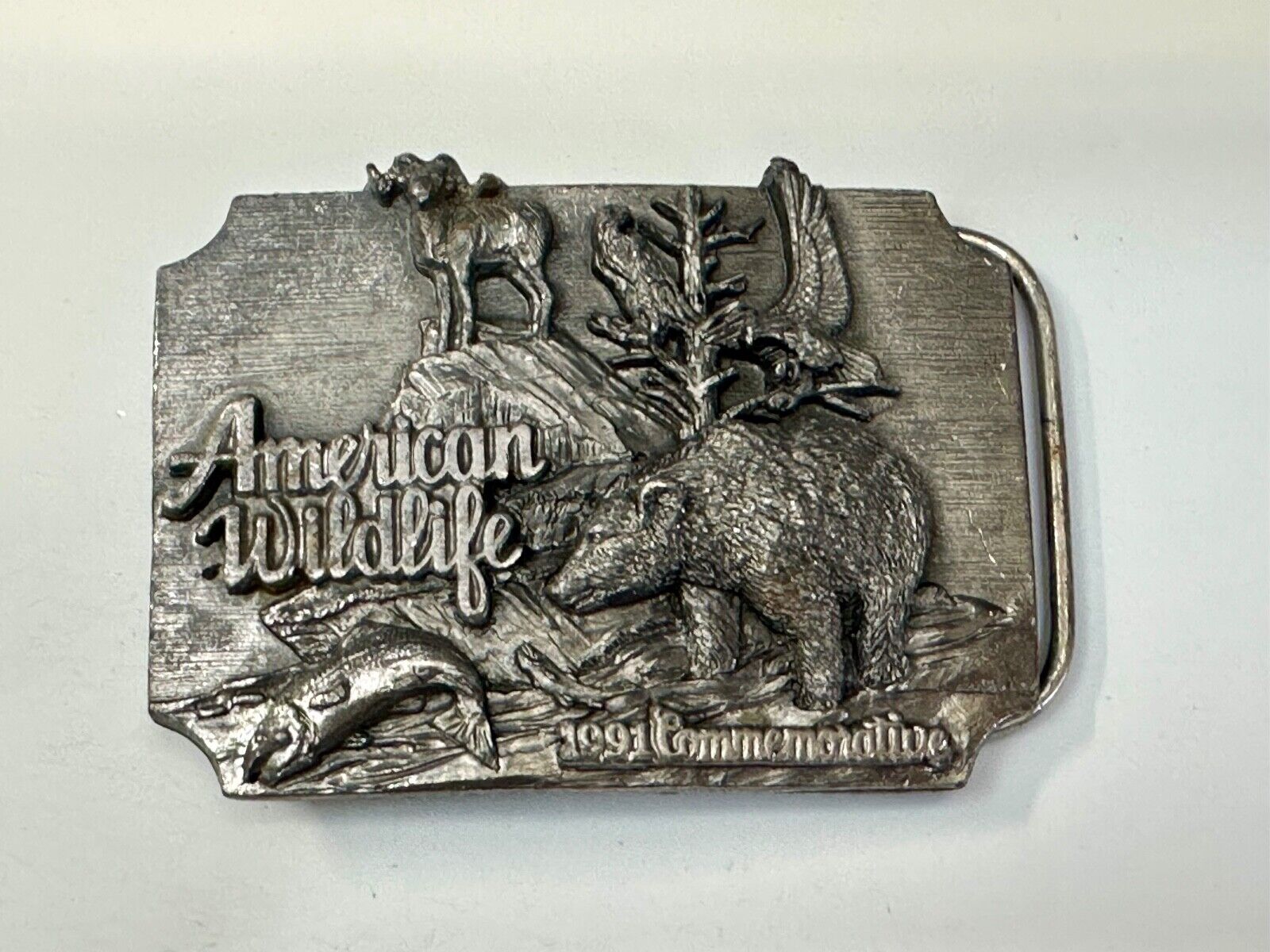Alaska Wildlife Vintage 1991 Commemorative Pewter Belt Buckle