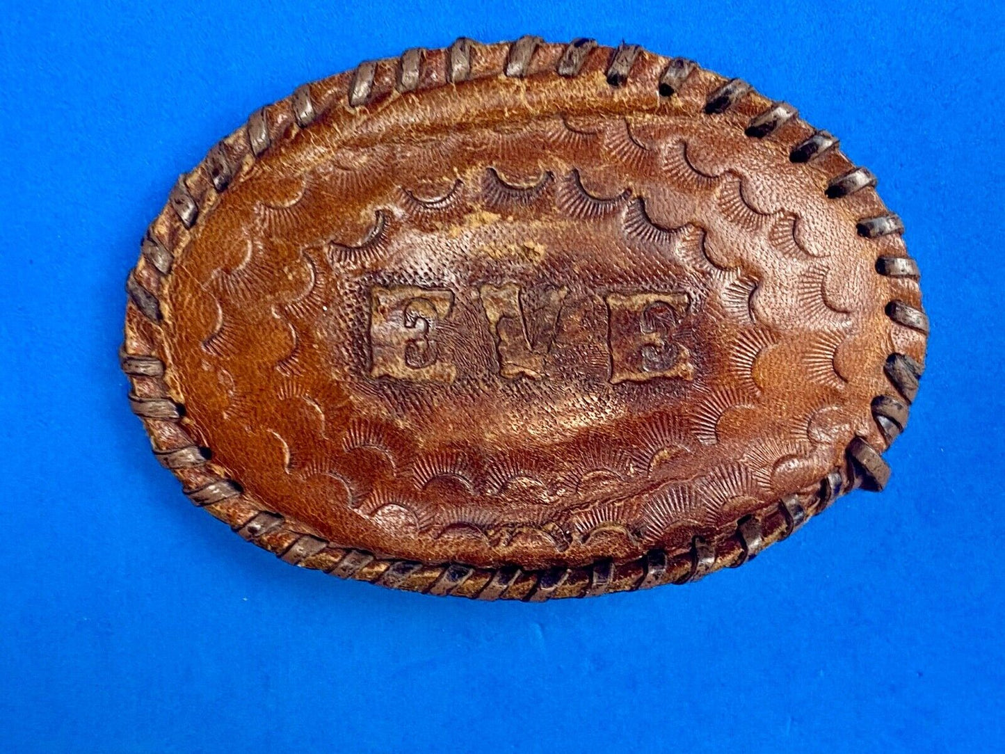 Vintage Leather stitched artisan? Name EVE personalized western belt buckle 