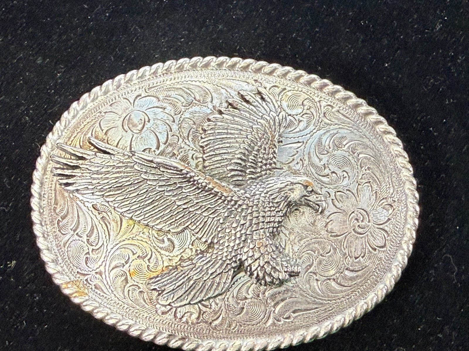 American Bald Flying Eagle Patriotic Flower Swirl Ornate Western Belt Buckle