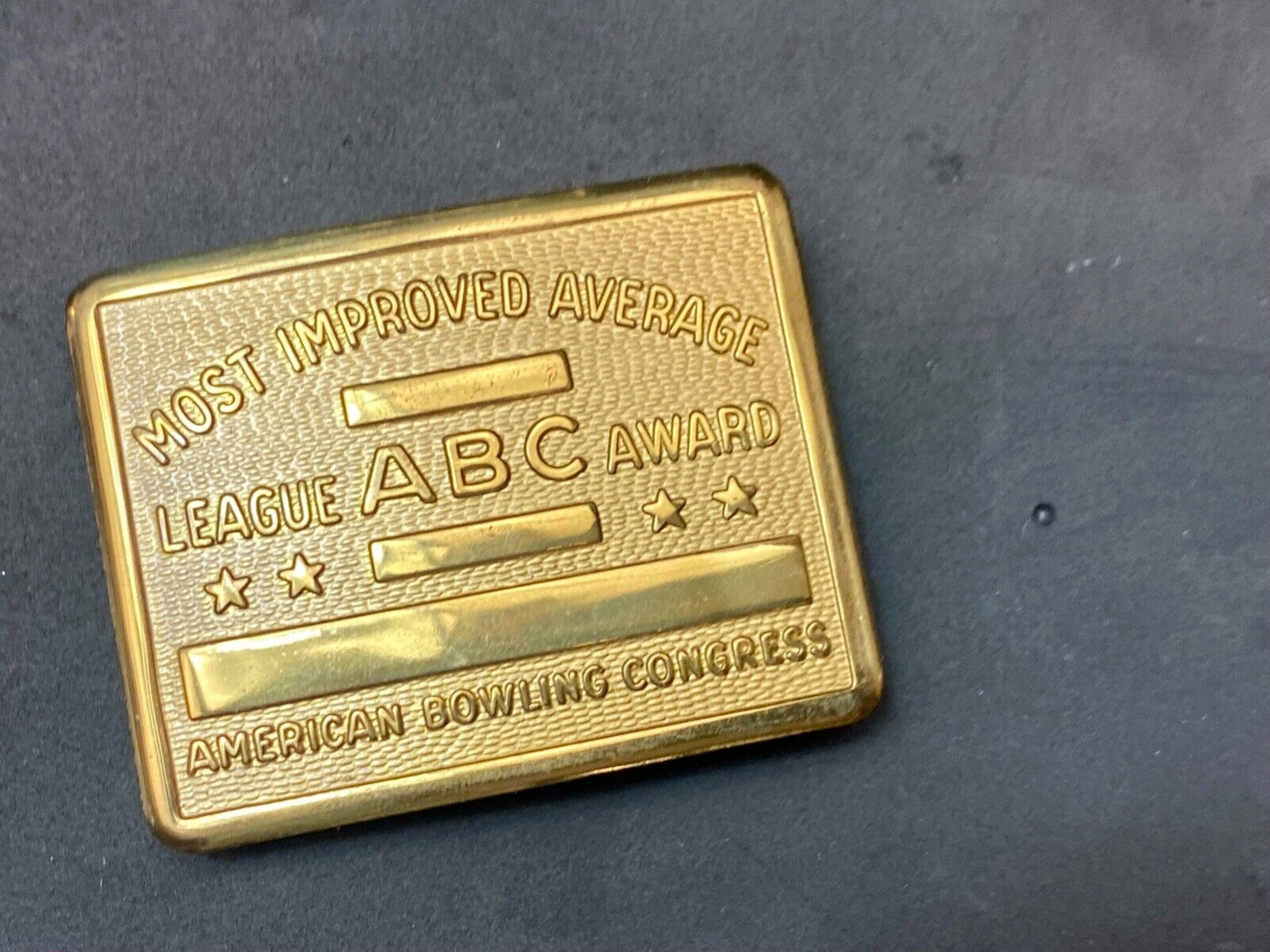 ABC Bowling League Award - NOT engraved most improved trophy NOS  belt buckle