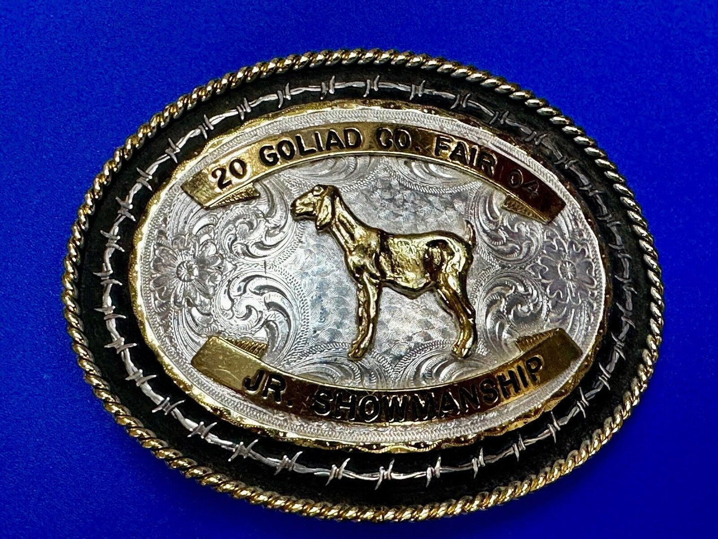 04 Goliad Co Fair Jr Showmanship Trophy Montana Silversmiths Numbed Belt Buckle