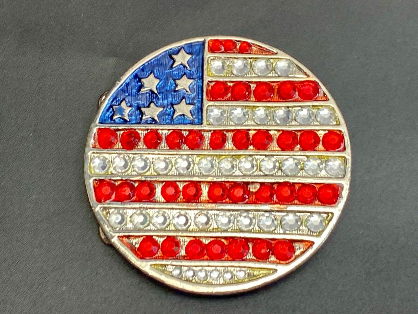 United States Of American Usa Flag Colors On Round Rhinestone Belt Buckle 