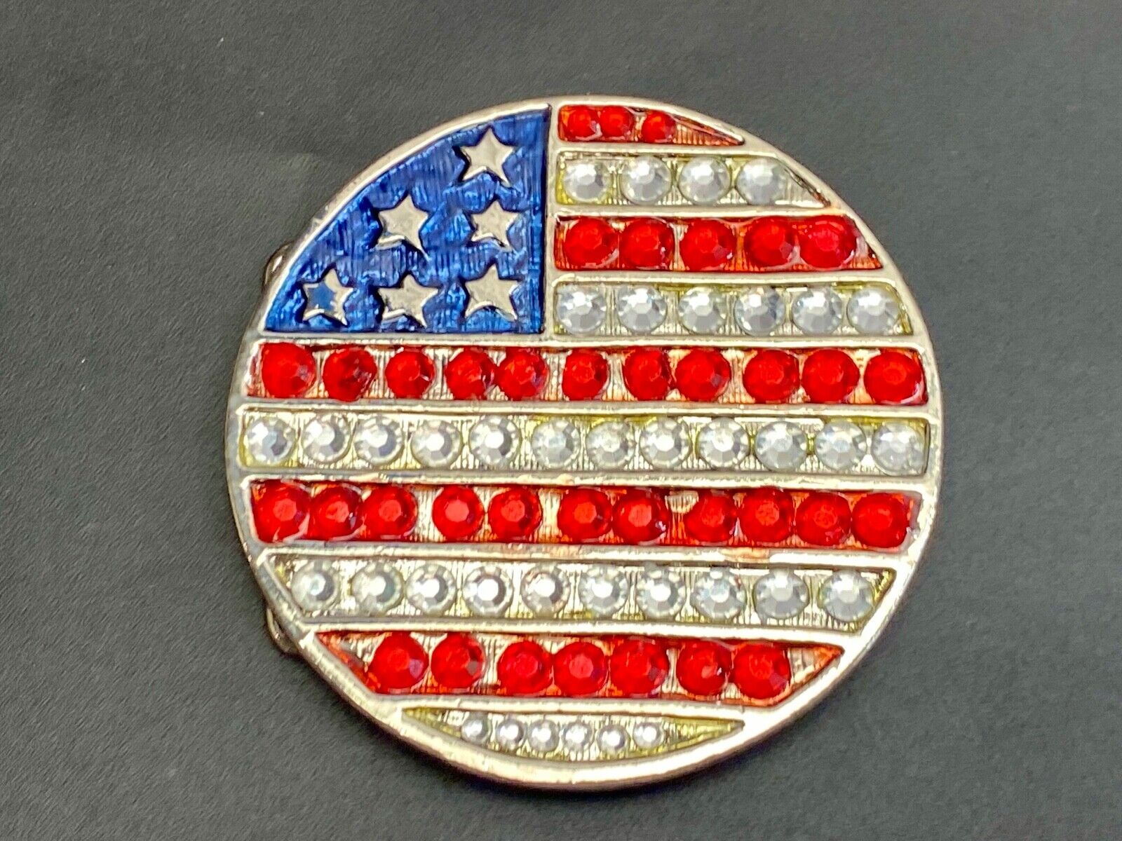 United States Of American Usa Flag Colors On Round Rhinestone Belt Buckle 