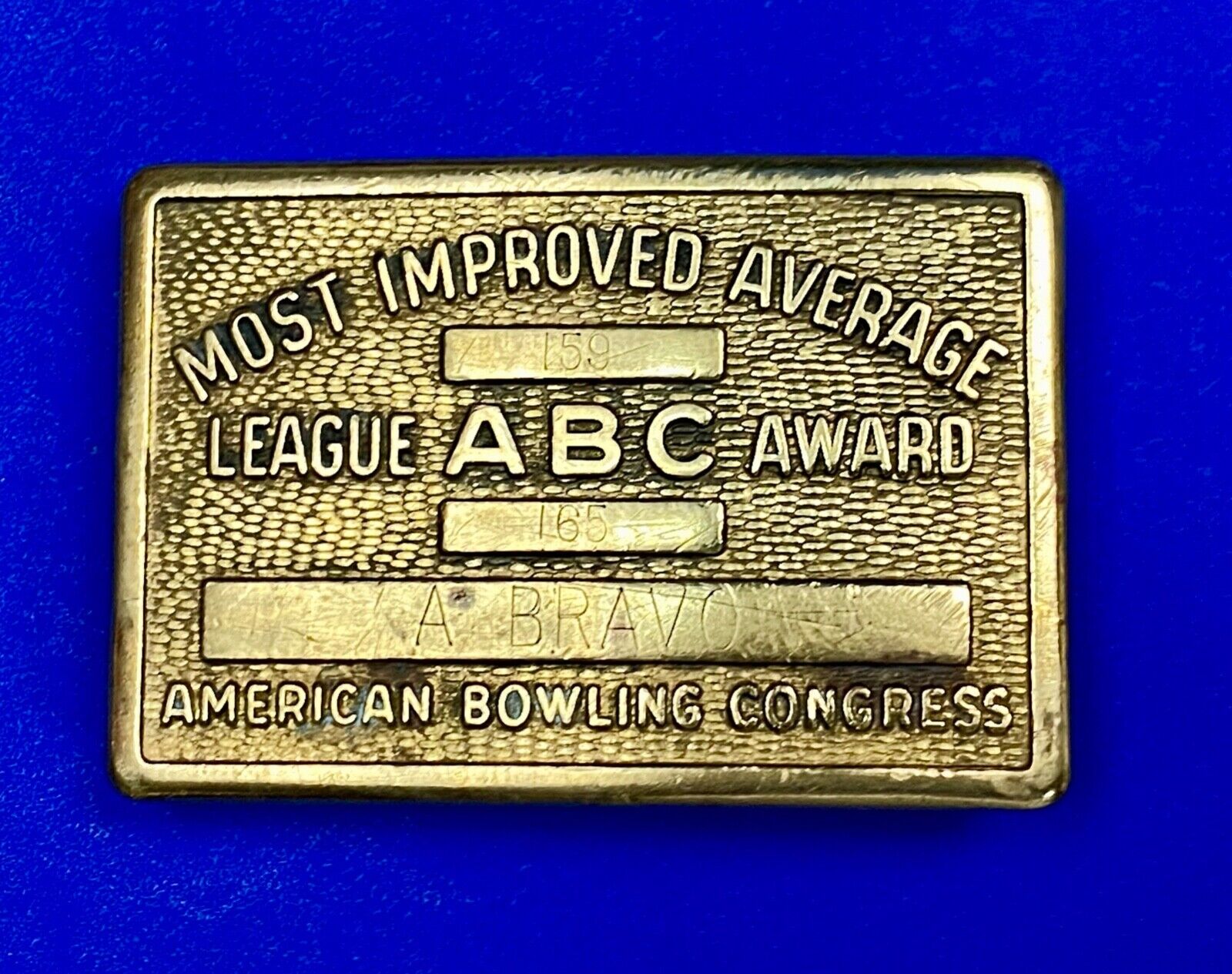 ABC Bowling Bowler's BLANK Most improved average award Vintage belt buckle