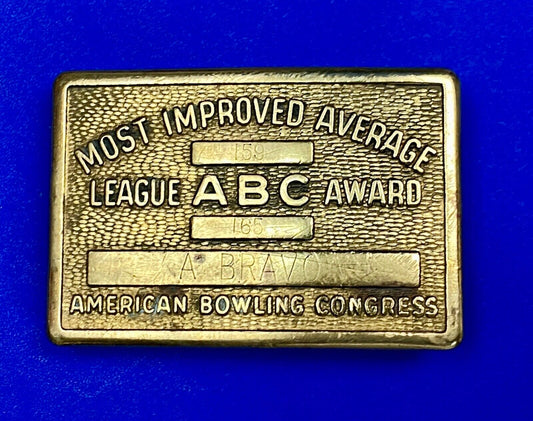 ABC Bowling Bowler's BLANK Most improved average award Vintage belt buckle