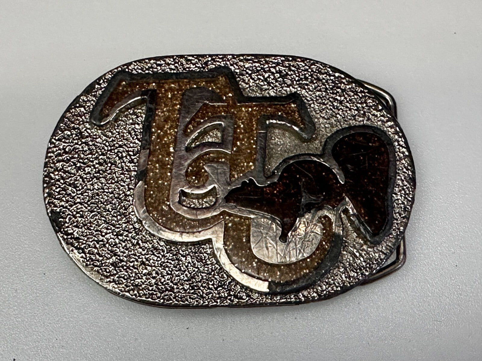 80'S  Tt Squirrel Sparky Brown Sparkle Enameled Vintage Belt Buckle 