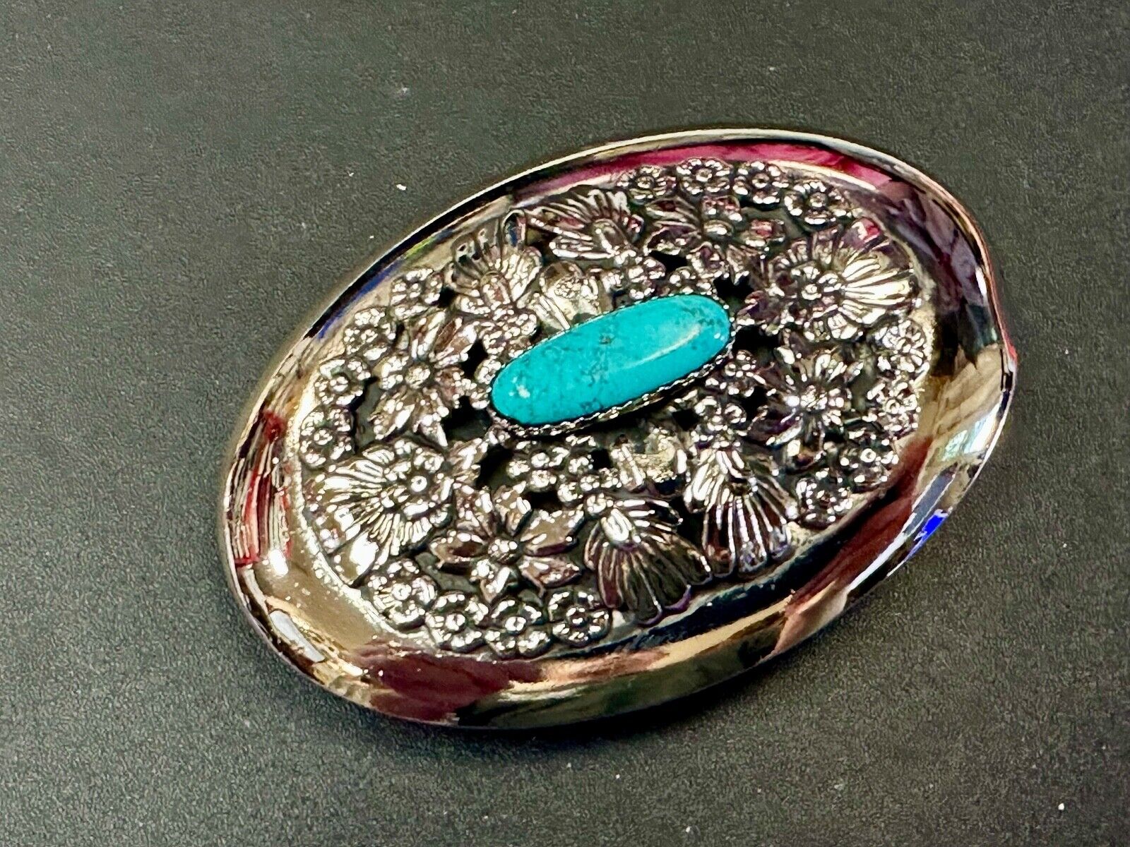 BC - B Cayaditto Zuni Native American Indian turquoise cab stone belt buckle