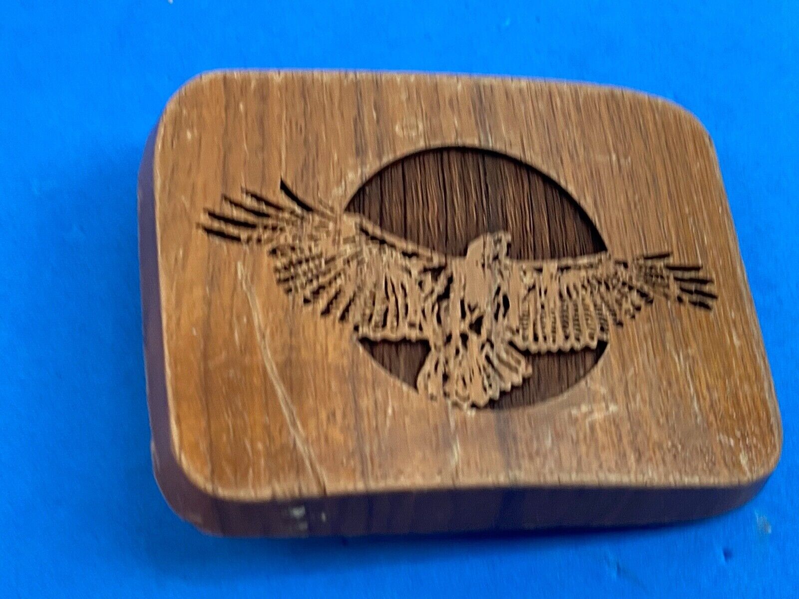 Vintage LASERCRAFT wooden belt buckle - The American Bald Eagle - Flying Wings 