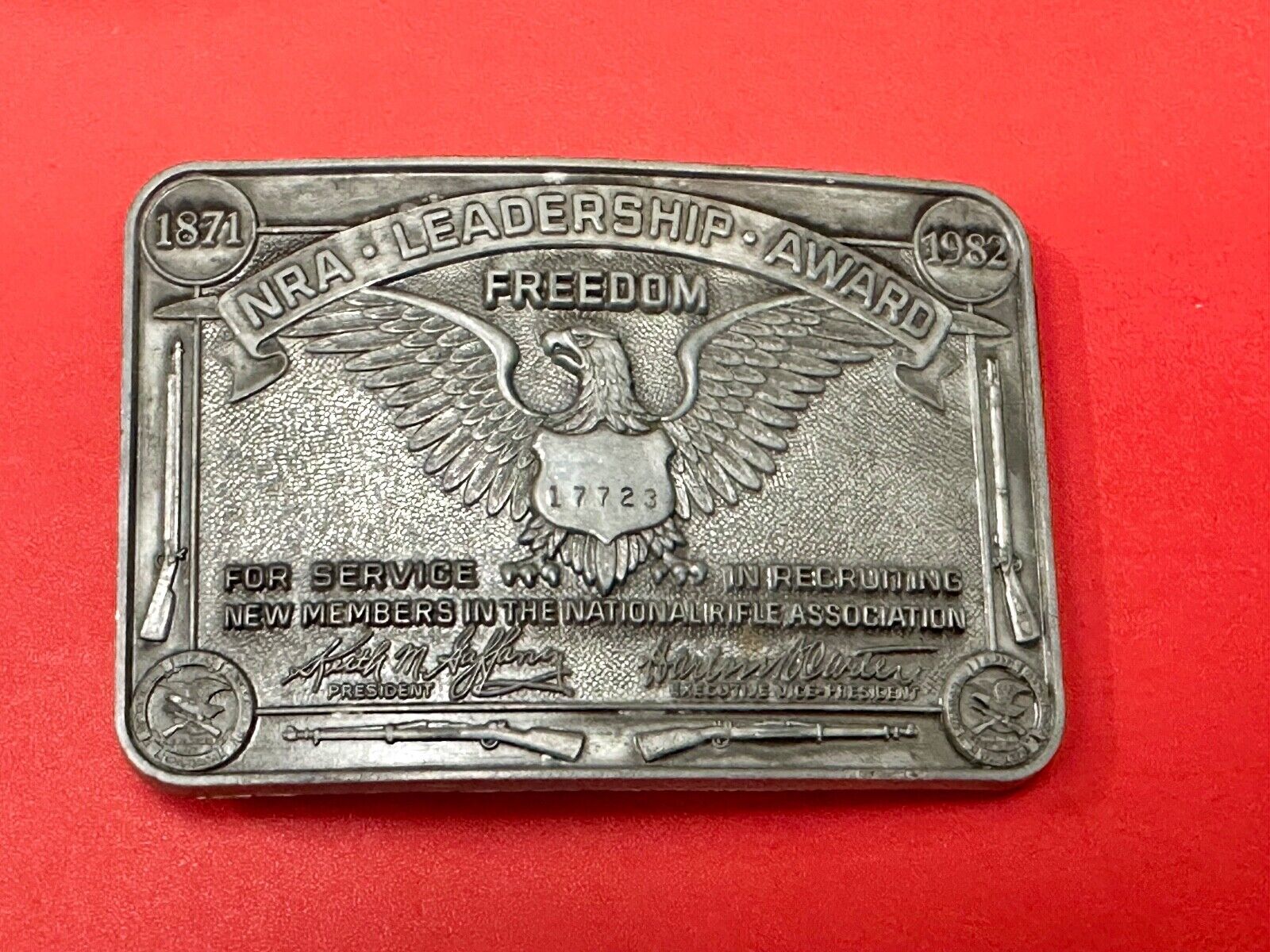 1871-1983 NRA Leadership Award Freedom Numbered Engraved Belt Buckle