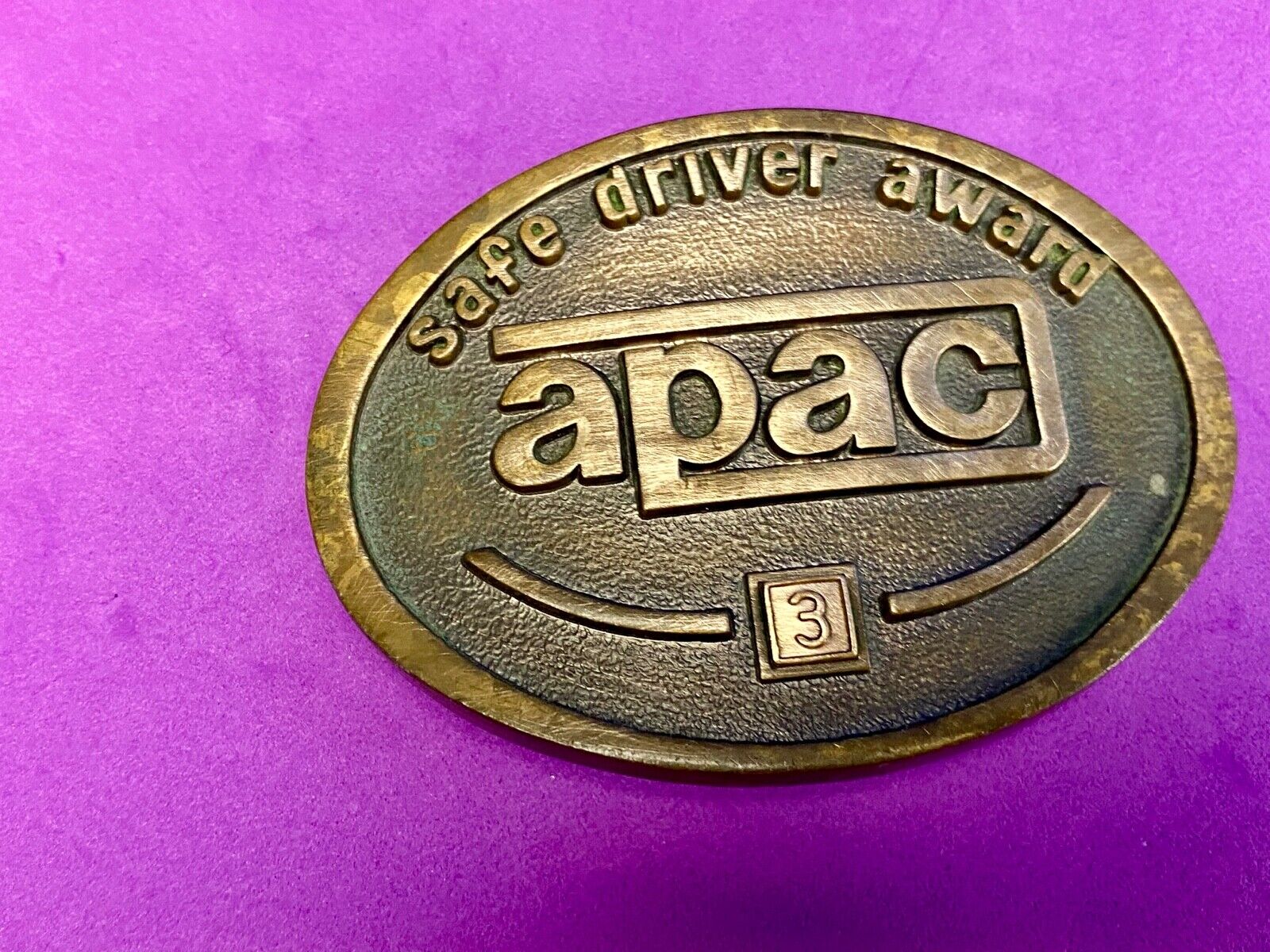 Vintage Jostens belt buckle APAC safe driver 3 year award