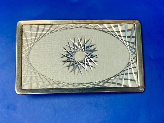 Vintage Etched Star Swirl Burst Pattern Western White & Silver Belt Buckle 