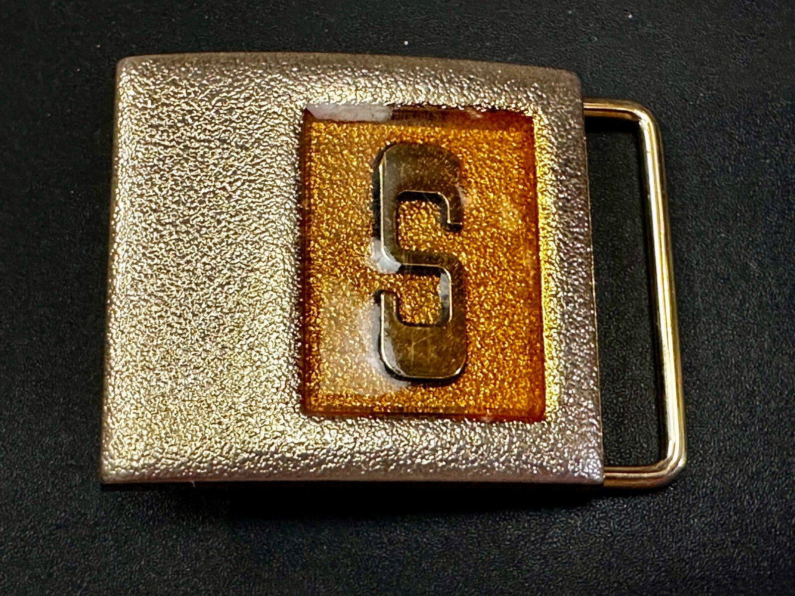Vintage Initial Letter S Two Tone Monogram Metal Lee NY USA Belt Buckle