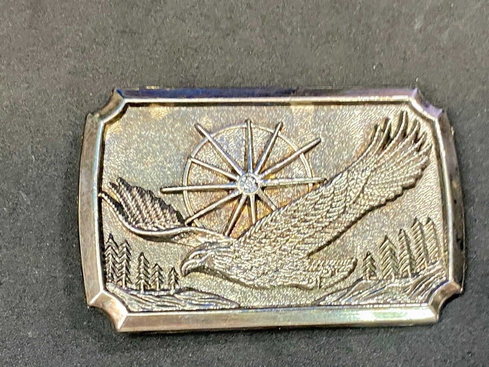 American Eagle Flying wings wide with star sun burst! Rectangular belt buckle 