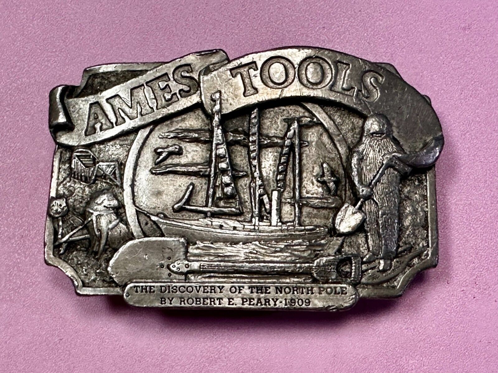 AMES TOOLS The Discovery of the North Pole by Robert E. Peary 1983 Belt Buckle