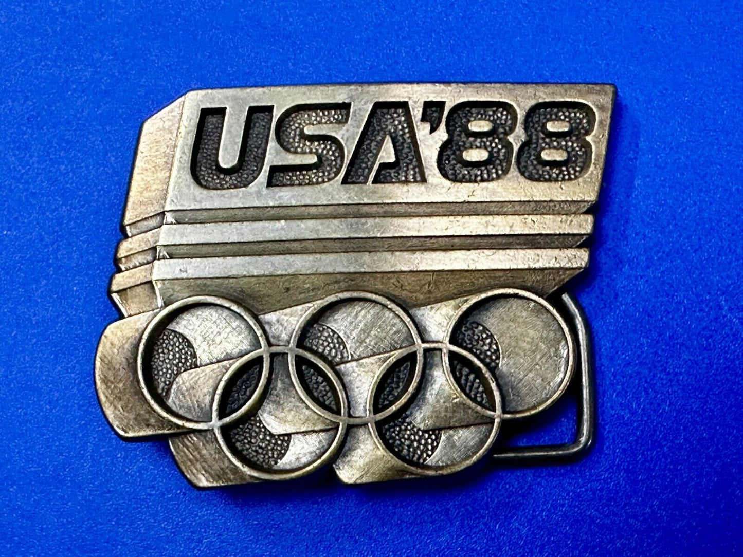 USA 1988 Olympic Games 5 Ring Emblem Commemorative Vintage Belt Buckle