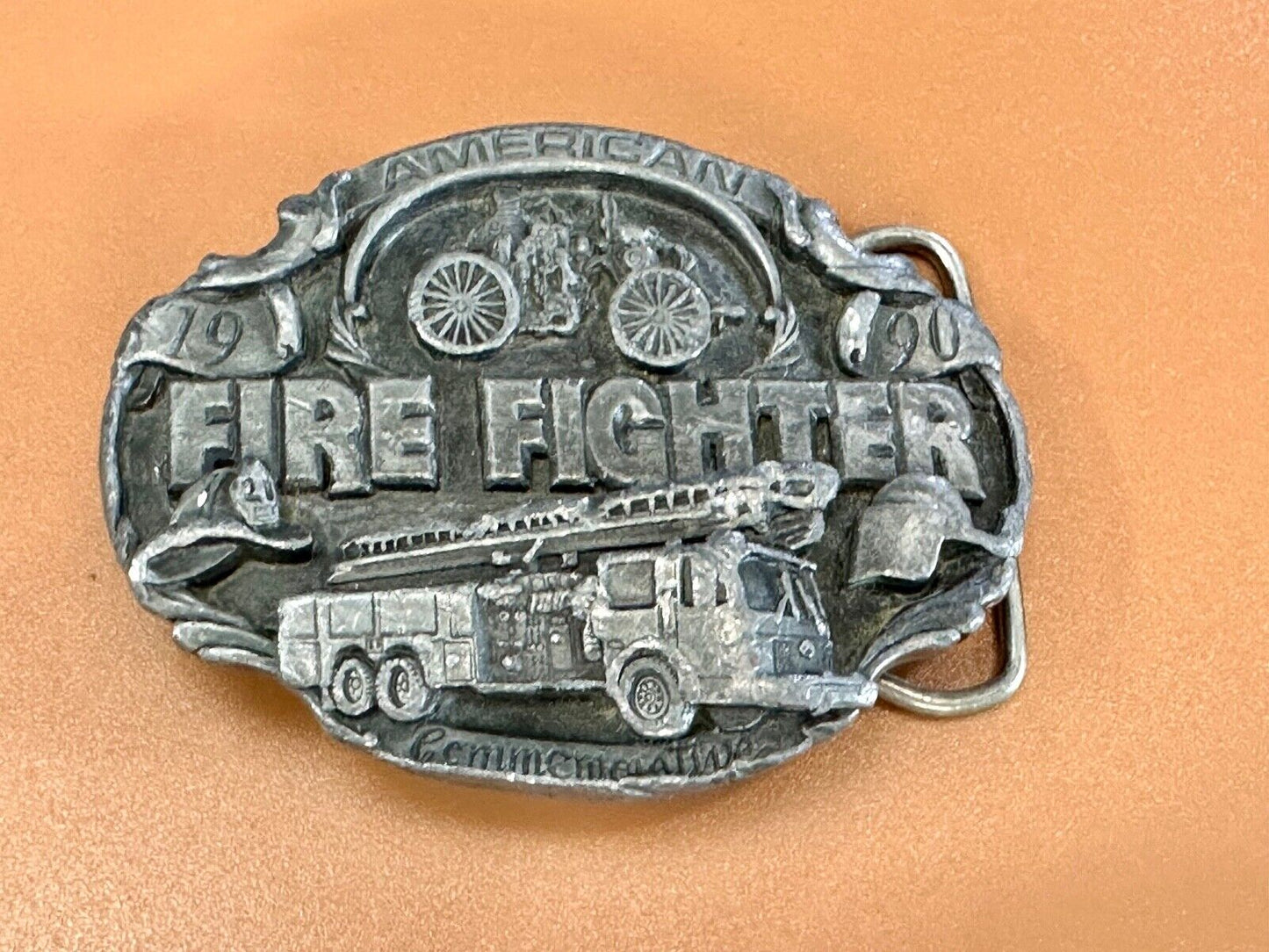 American Fire Fighter Commemorative Hook & Latter Arroyo Grande belt buckle