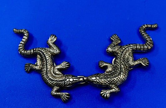 Alligators Crocodiles multi segmented gold tone large Vintage Belt Buckle Loops
