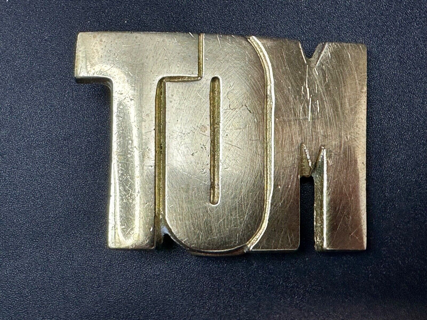 TOM Custom Name in cutout block letters solid brass belt buckle - Taiwan ROC
