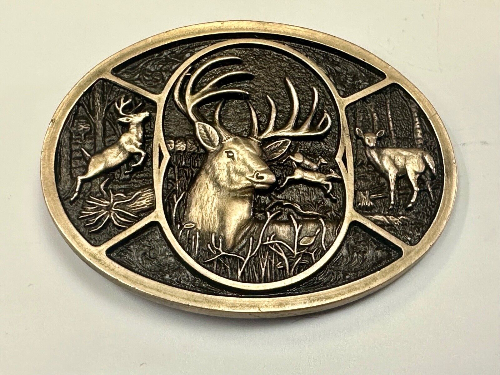 Vintage Deer Buck Doe  Heritage Attitude Belt Buckle by Montana Silversmiths