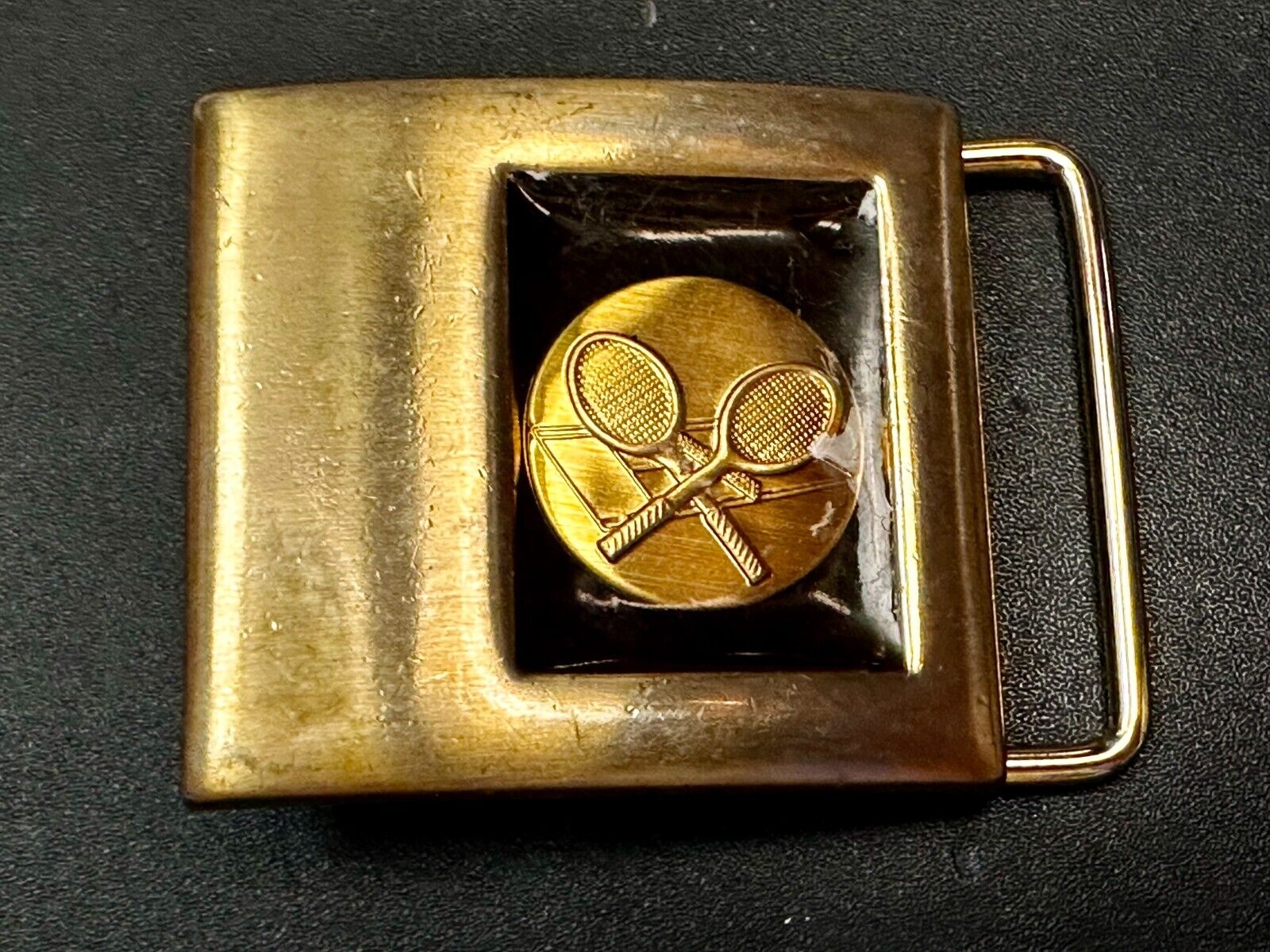 Two Tennis Racquet Sports Gold & Black Tone Belt Buckle by Lee N.Y USA