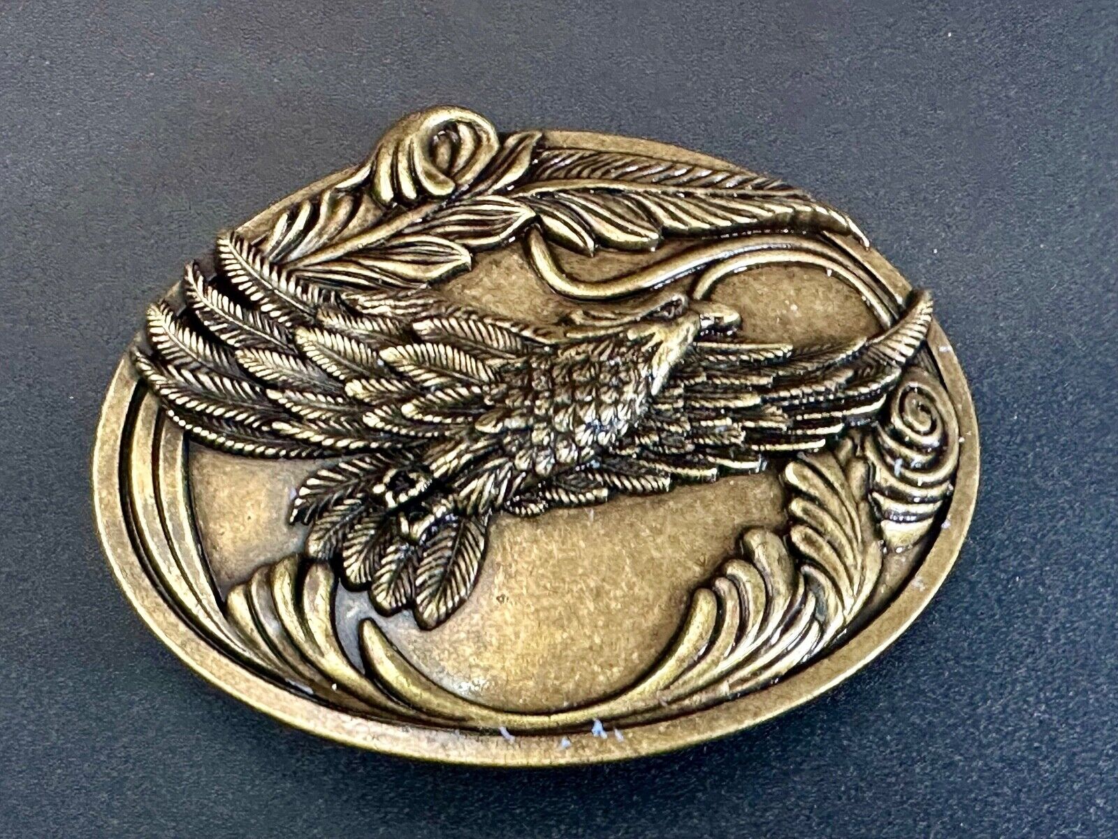 4" wide Flying Patriotic American Majestic Eagle oval belt buckle