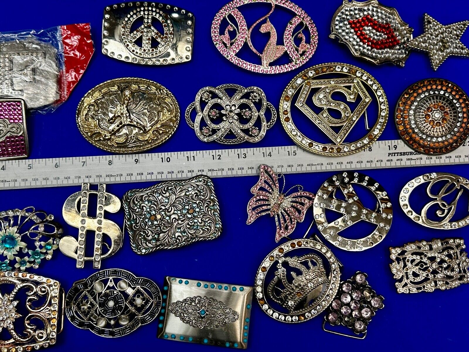 22 Bulk Lot Junk Drawer Grab Bag of REPAIR Belt Buckle - Missing Rhinestone's