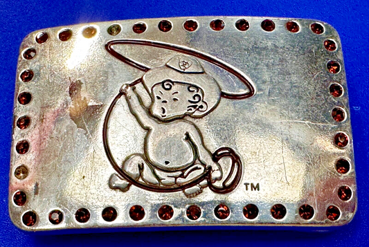 Baby Cowboy Roping Red Rhinestone Border Western Framed Ariat Belt Buckle