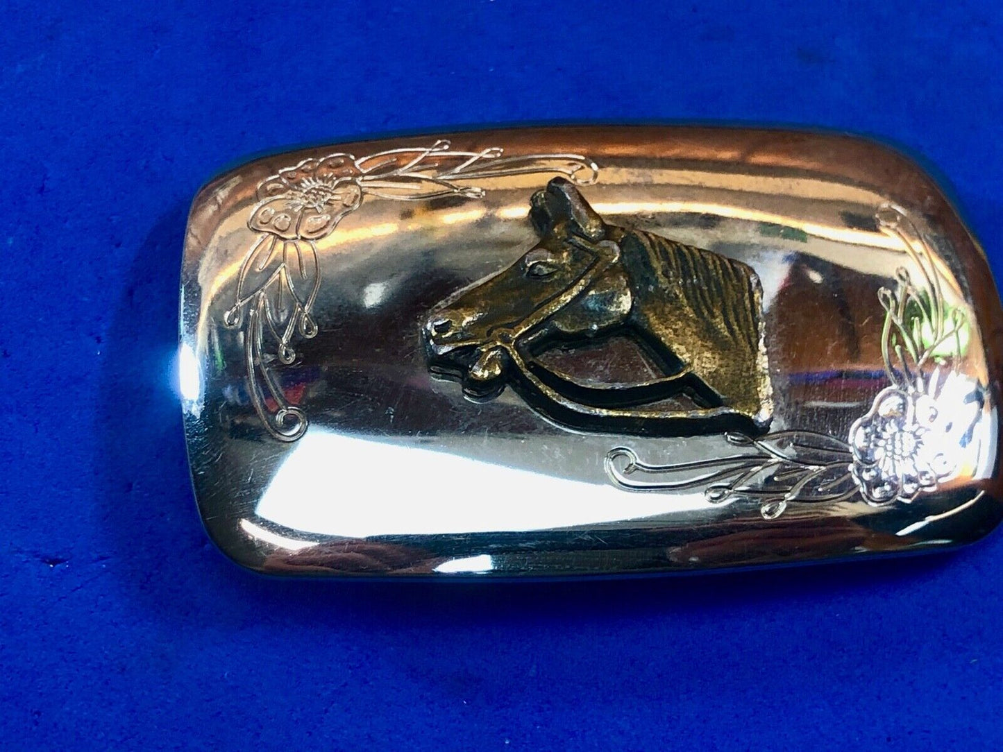USA made western two tones horse head bust mirrored belt buckle 