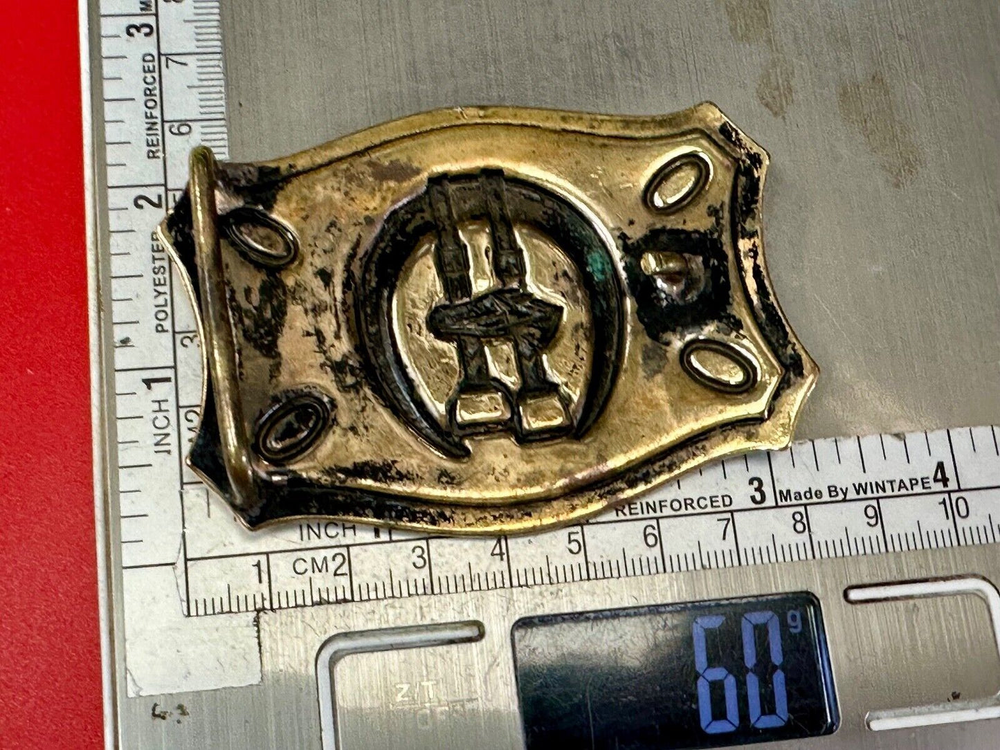 Vintage horse, head &  stirrups western lucky horseshoe belt buckle