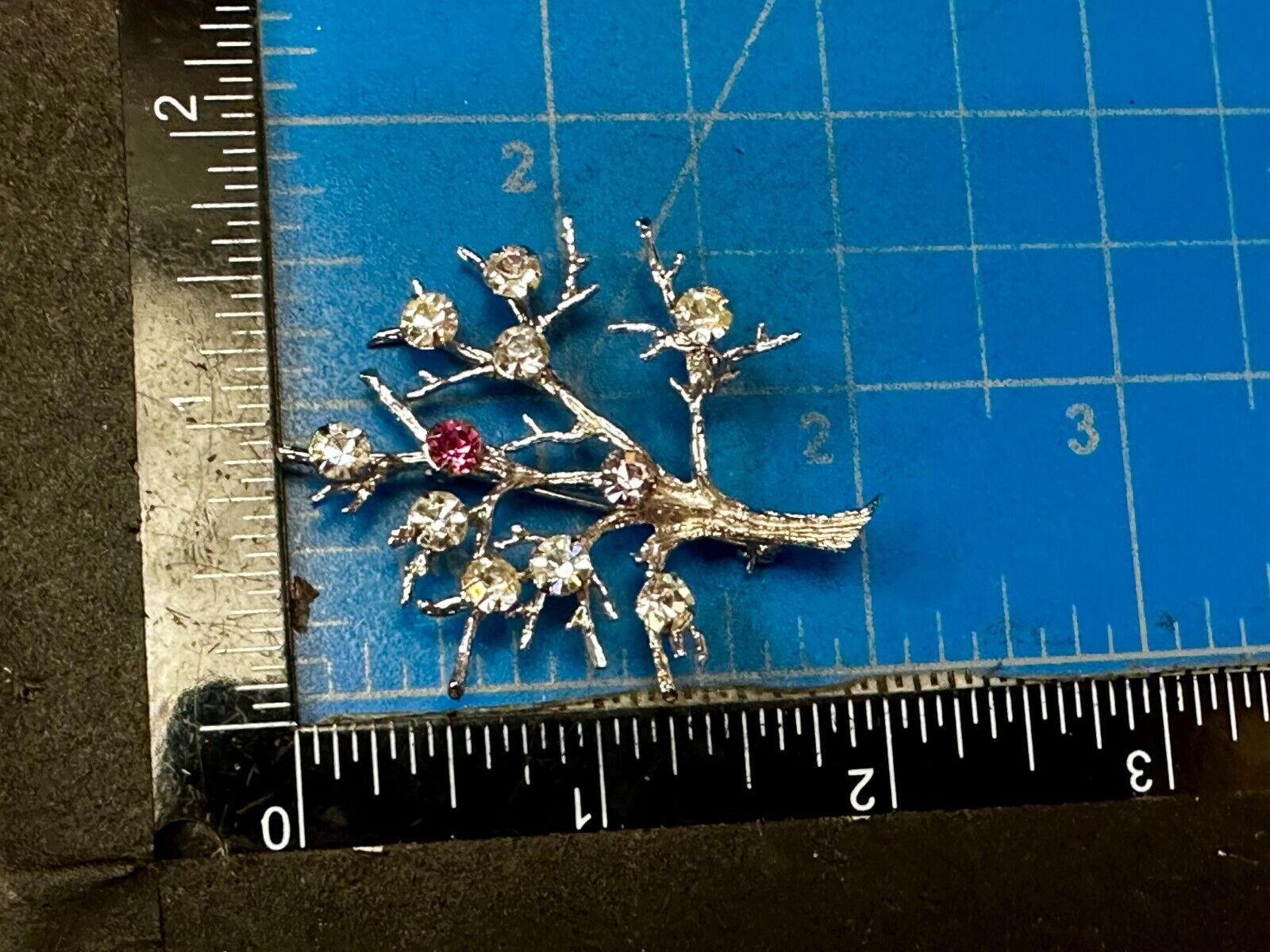 Tree Of Life Rhinestone Accented Vtg. 925 Sterling Silver Brooch - See Hallmark