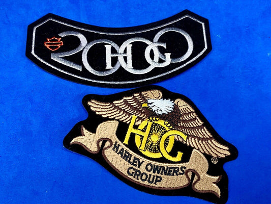 2 LOT Harley Davidson Owners Group HOG Jacket Vest Wings Patch Year 2000