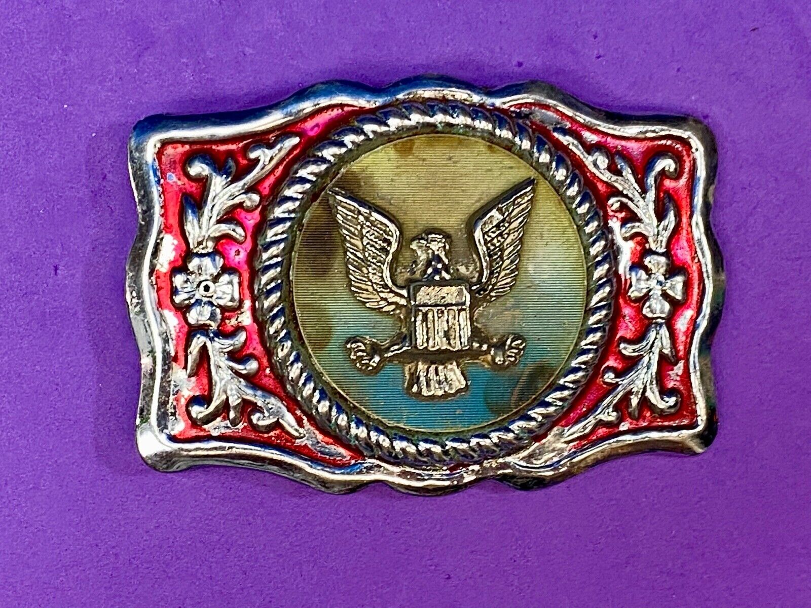 United States of America Eagle Scroll Seal belt buckle  - Artisan makers mark! 