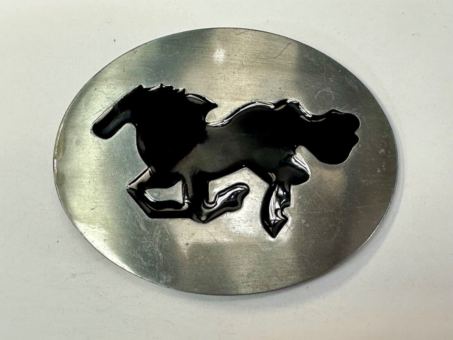 Abstract black Horse abstract Running Mustang in sleek silver color belt buckle