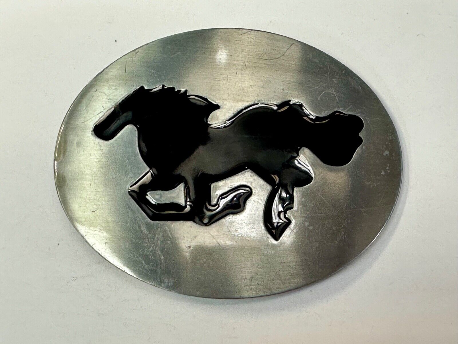 Abstract black Horse abstract Running Mustang in sleek silver color belt buckle