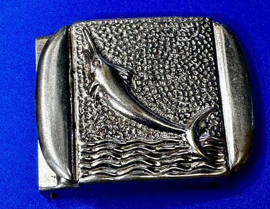 Swordfish Nautical Ocean Fishing Scene Vintage Silver Color Small Belt Buckle