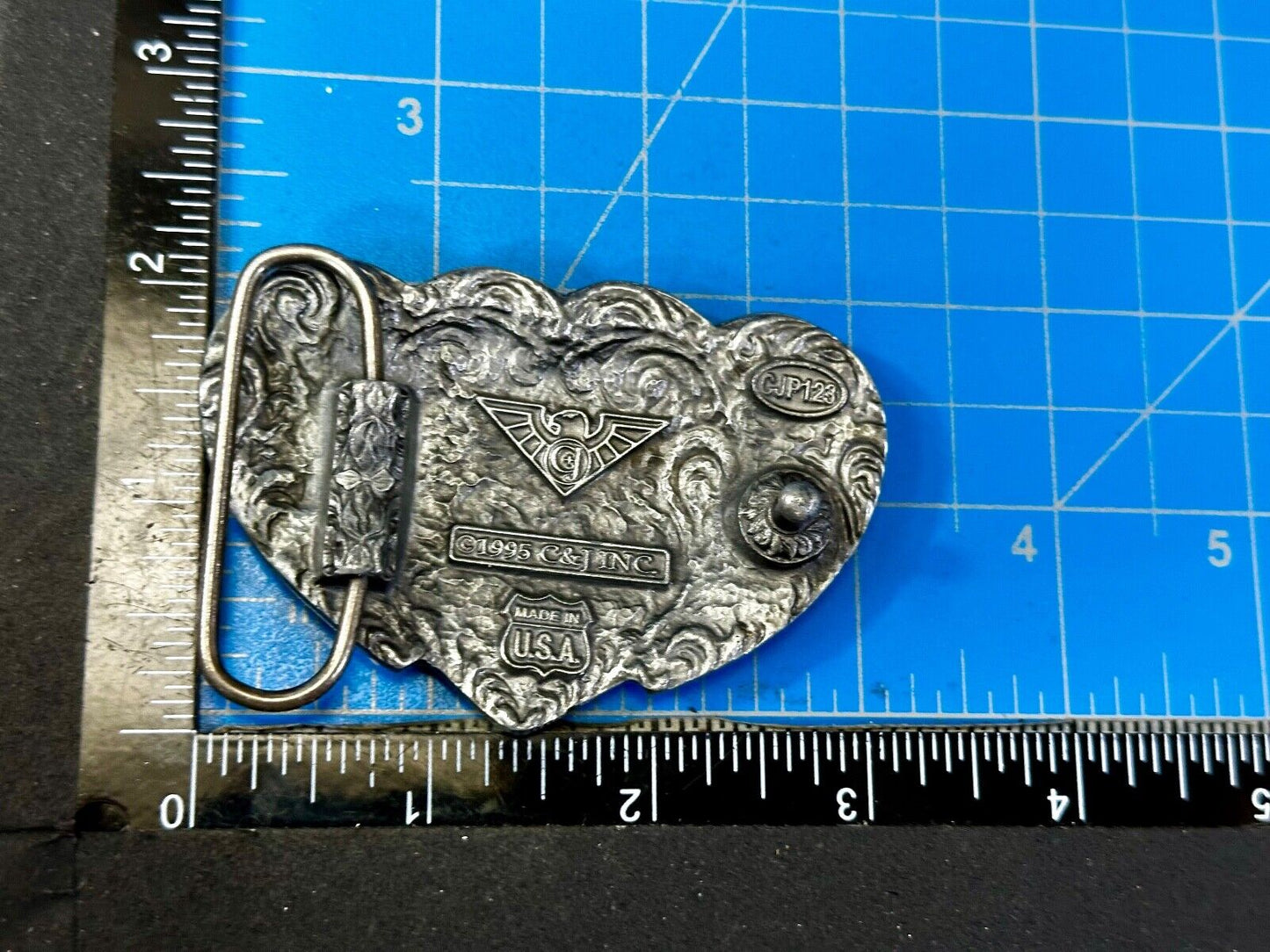 Tripple 3 Hearts. Western Three Heart shaped Vtg. 1995 cutout Belt Buckle by C&J