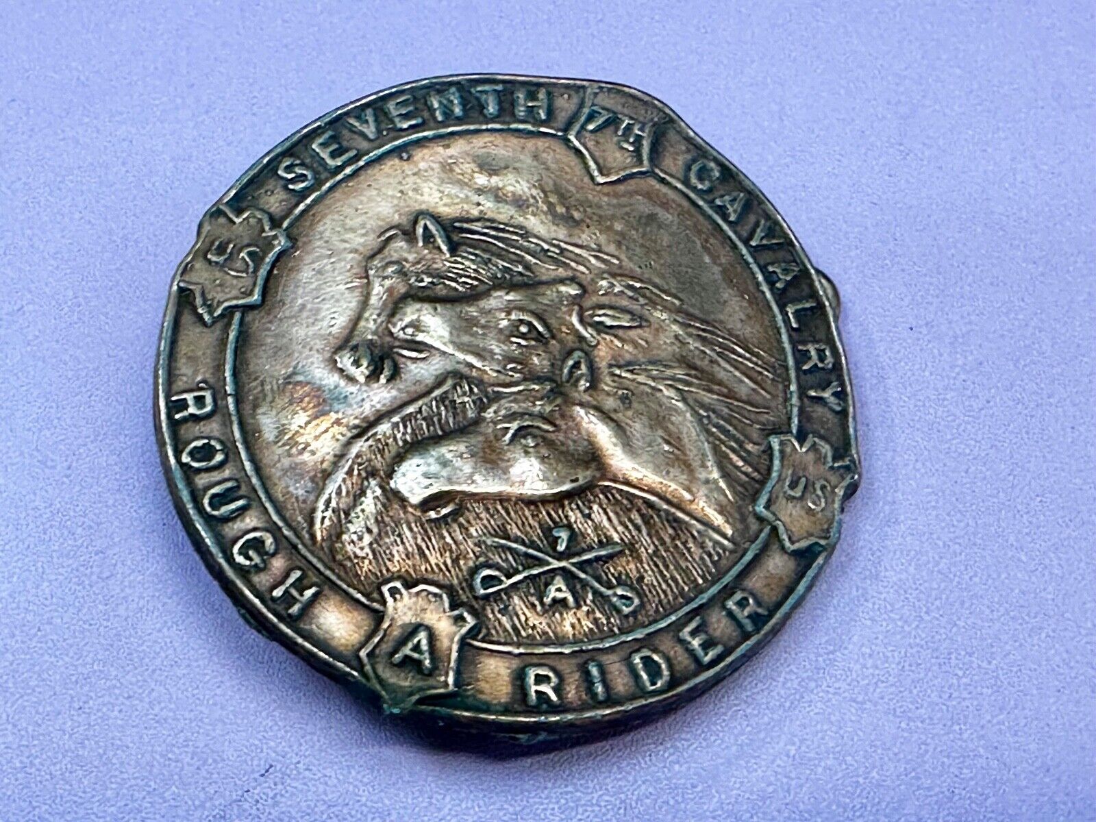 7th Seventh Cavalry Rough Rider Horse Head Vintage Belt Buckle