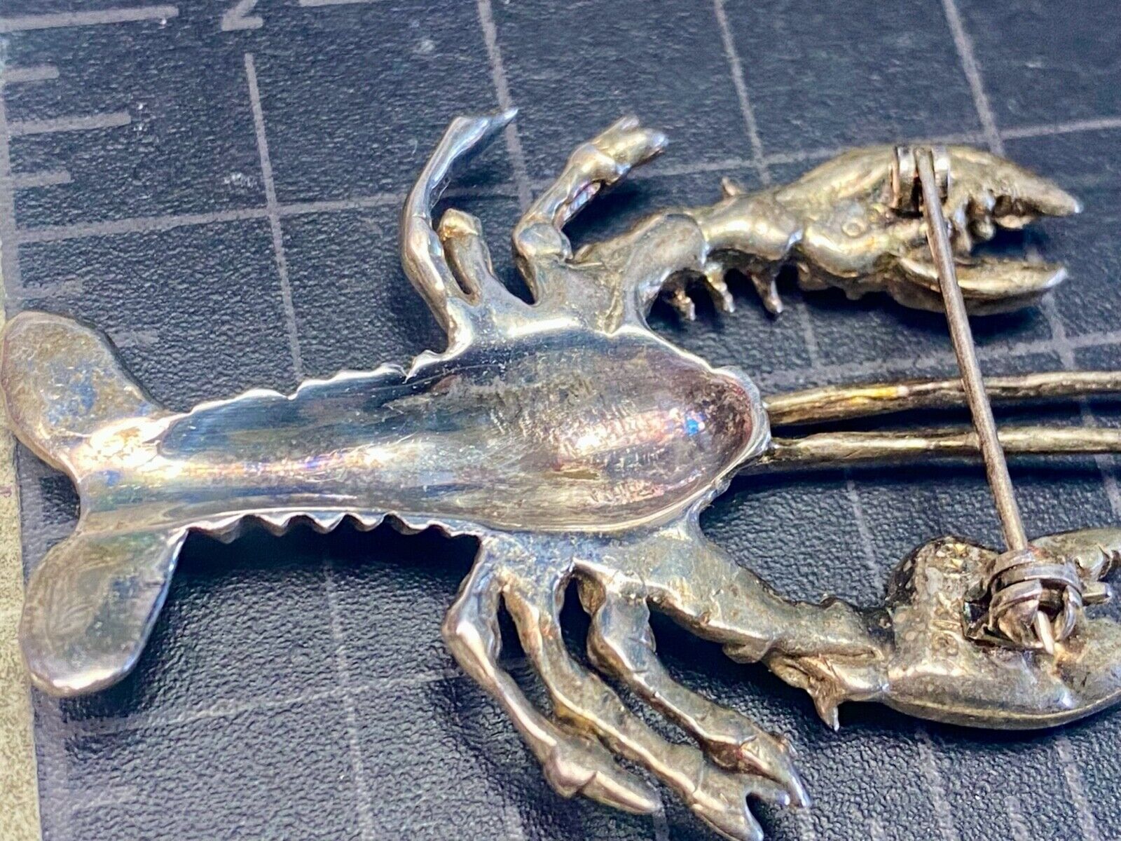 Vintage Lobster 925 Sterling Silver Brooch Pin Mexico Crawfish Cray Crustacean