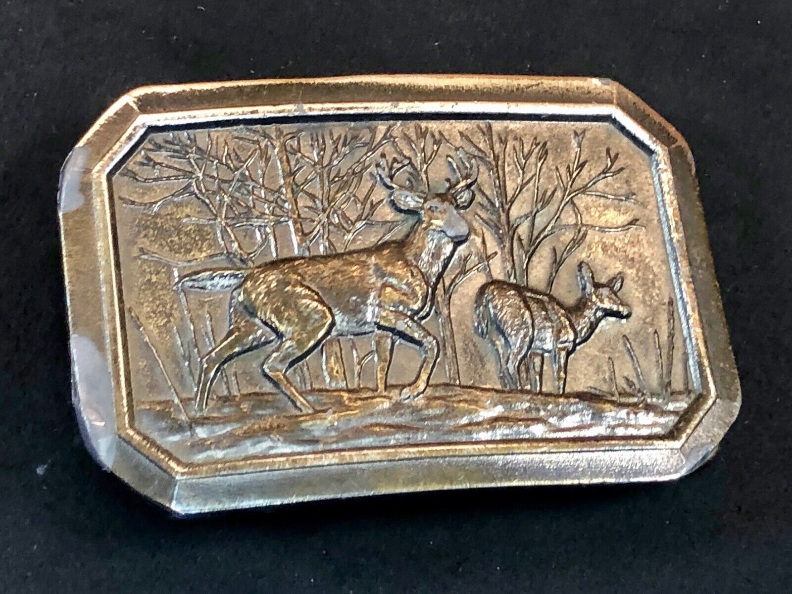 Vintage 1970s Brass Belt Buckle DEER grazing in nature Limited #520 