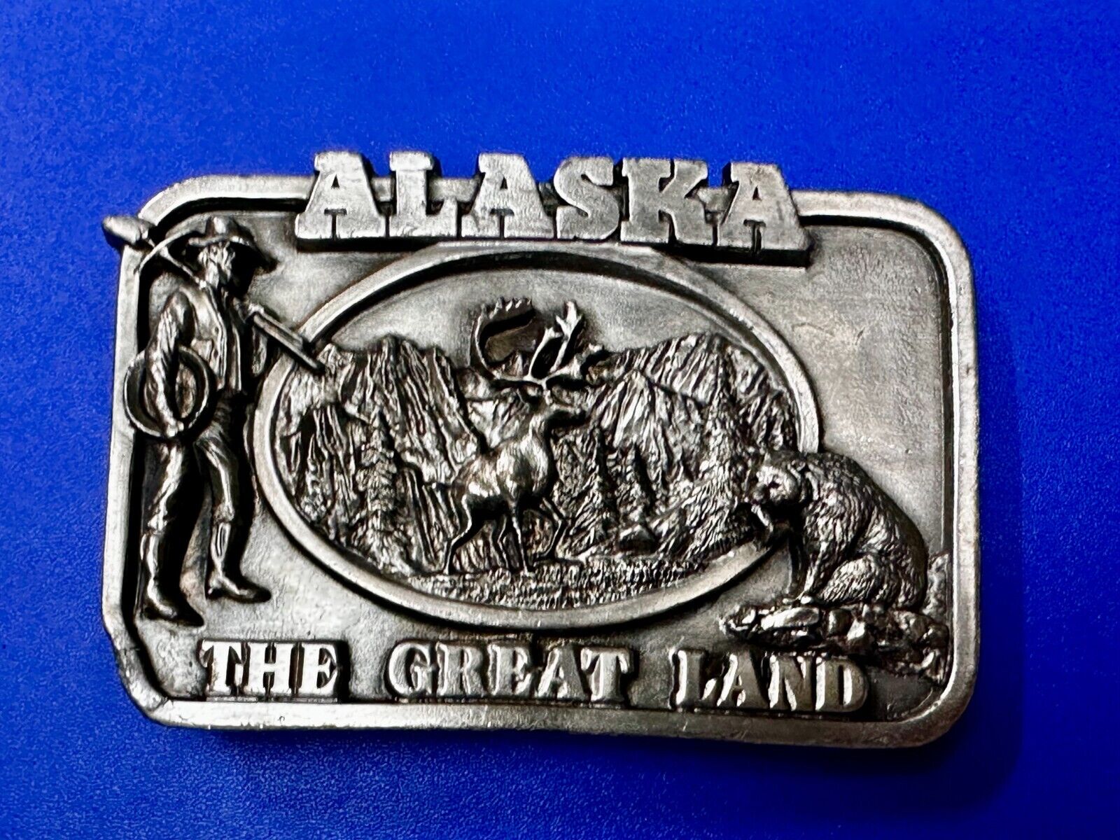 Alaska The Great Land -  Last Frontier State 1980's Siskiyou Pewter Belt Buckle